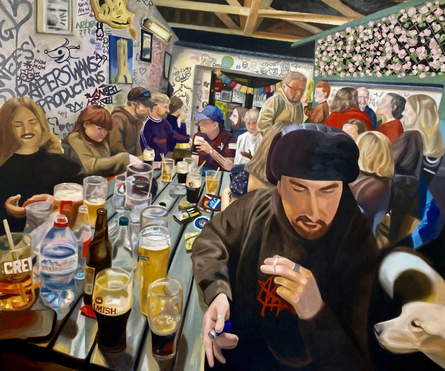 *McHugh's Smoking Area*, oil painting,100 x 120 cm.