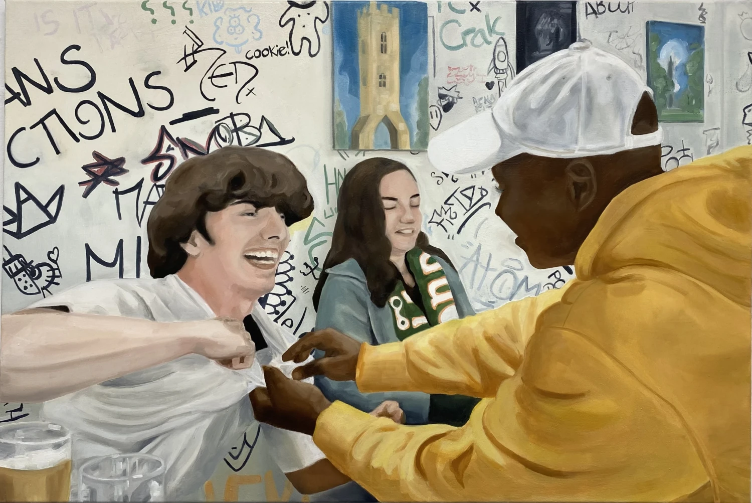 *Shirt Grabbing*, oil painting, 61 x 91 cm.