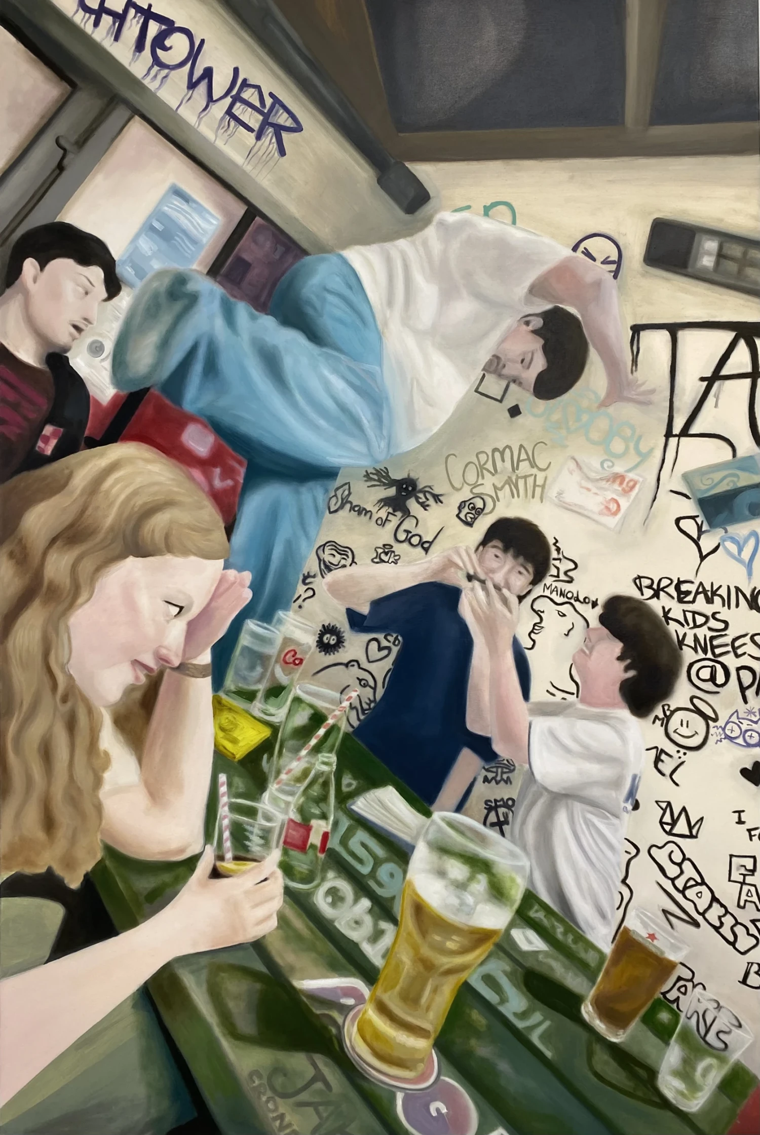 *Table Shenanigans*, oil painting,120 x 80 cm.