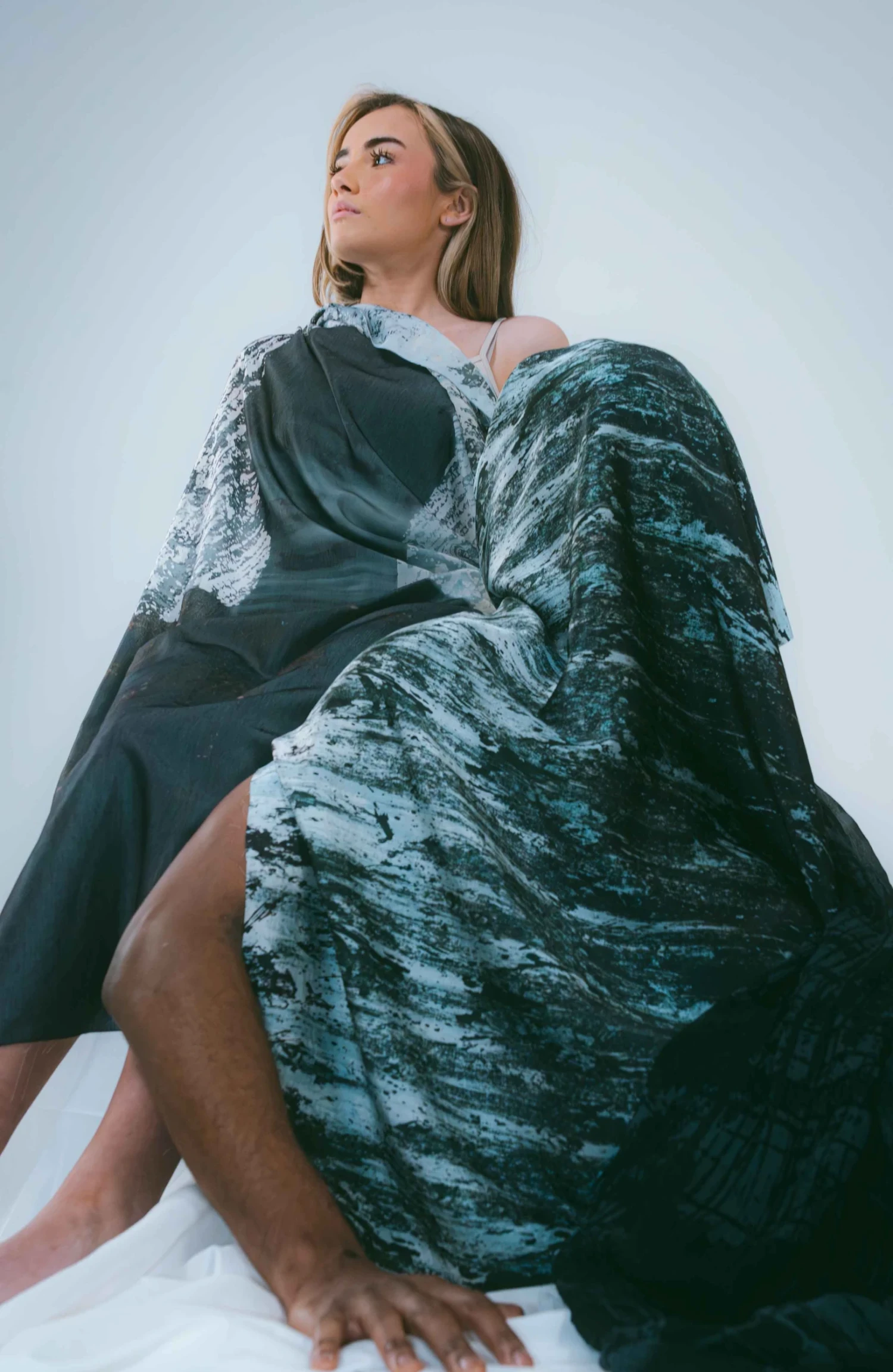 (L-R) Digital design on polyester viscose, over printed with devorè; digital design on silk satin.