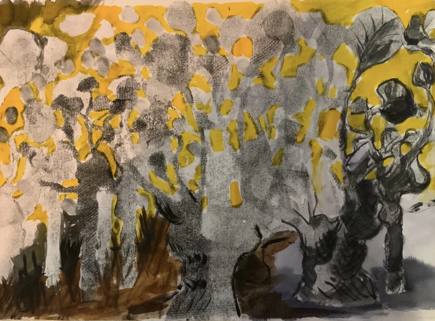 *Forest for the Trees*, monoprint and ink on paper, 29.7 x 21 cm.