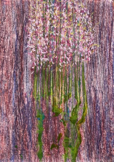 *Hyacinth*, pastel (soft), Gesso, acrylic on paper, 42 x 30 cm.