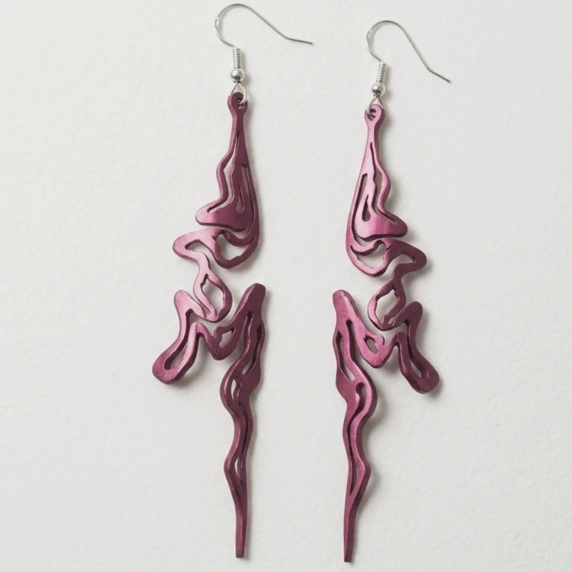 Curved earrings, anodised aluminimum.