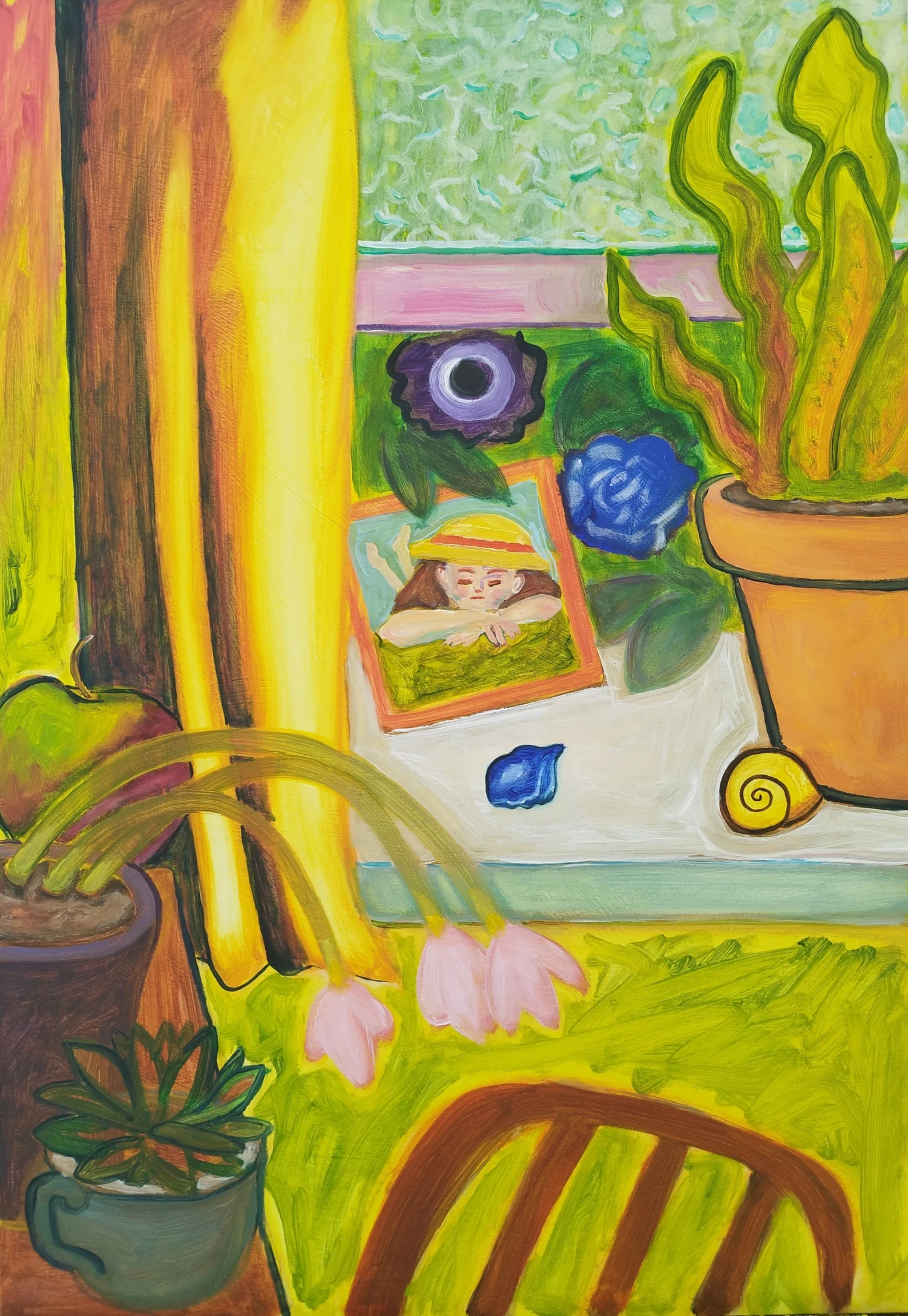 *Those Blue Flowers Always seem Impossibly Bright to Me*, oil on board, 59.4 x 42 cm.