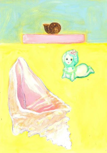*Snail Shell, Baby and Conch*, oil on board, 42 x 29.7 cm.