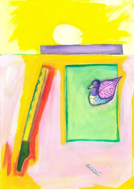 *Duck, Egg and Tin Whistle*, oil on board, 42 x 29.7 cm.