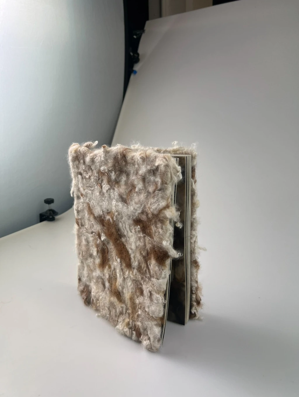 Fleece book cover, raw fleece felted.