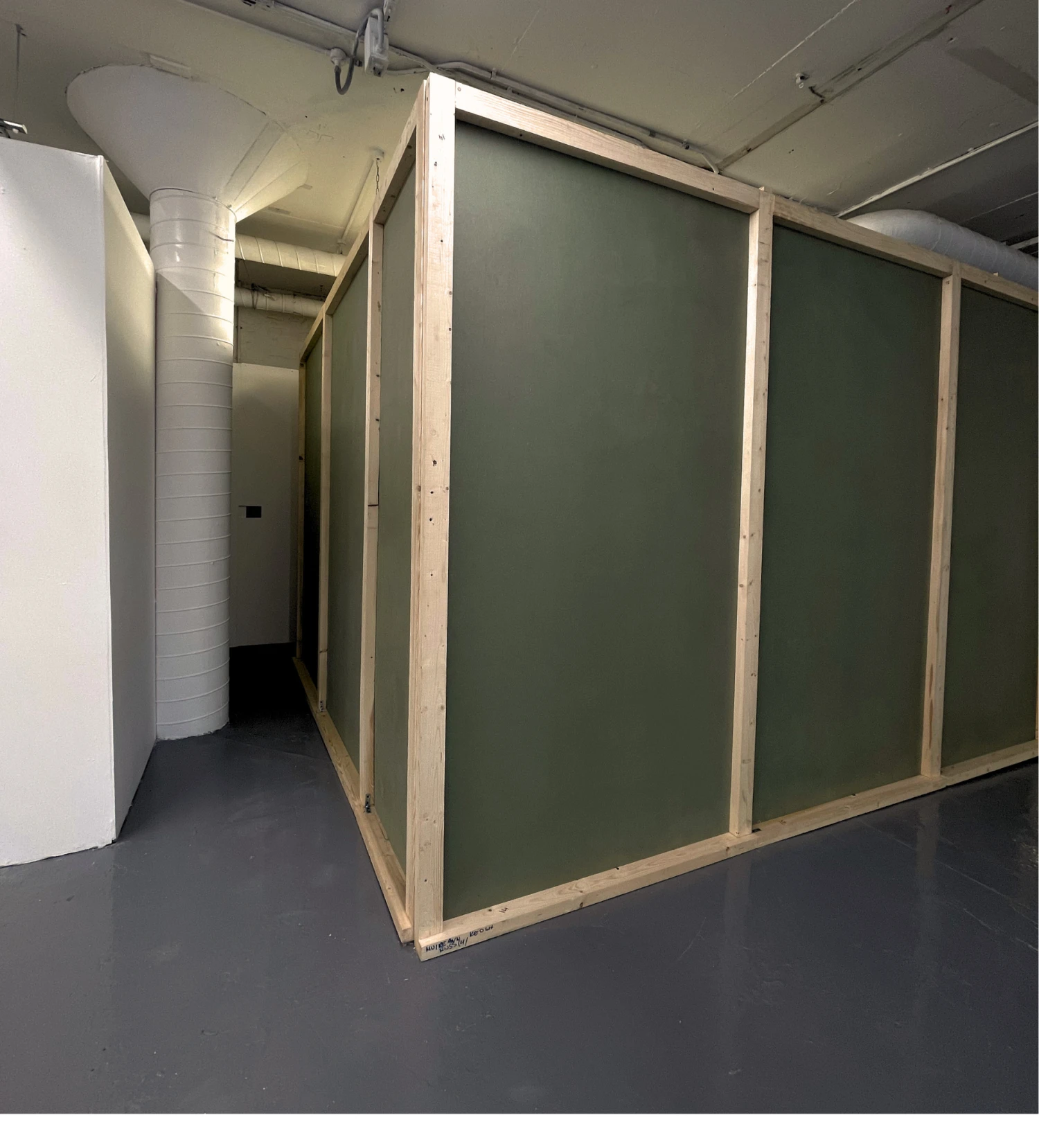 Installation view, *Nothing to Show*, MDF, rough cut timber,  3.5 x 3.5 x 2.44 m, NCAD Works 2026.
