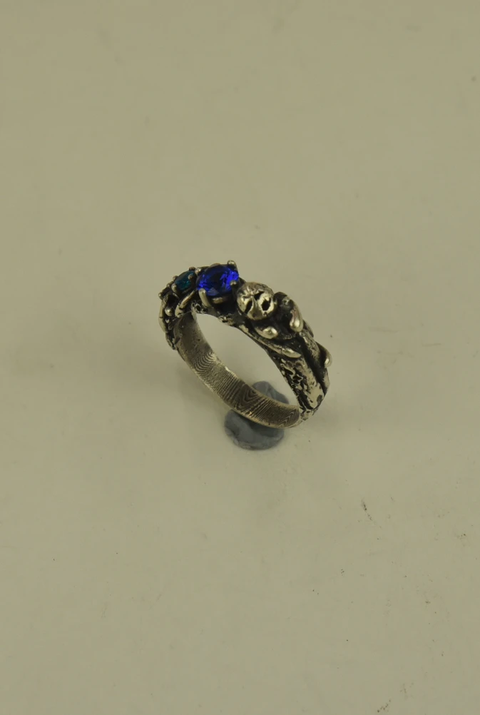 *Sloth Ring*, 925 Silver, Sapphire, Blue Tourmaline, Upcycled center stone.