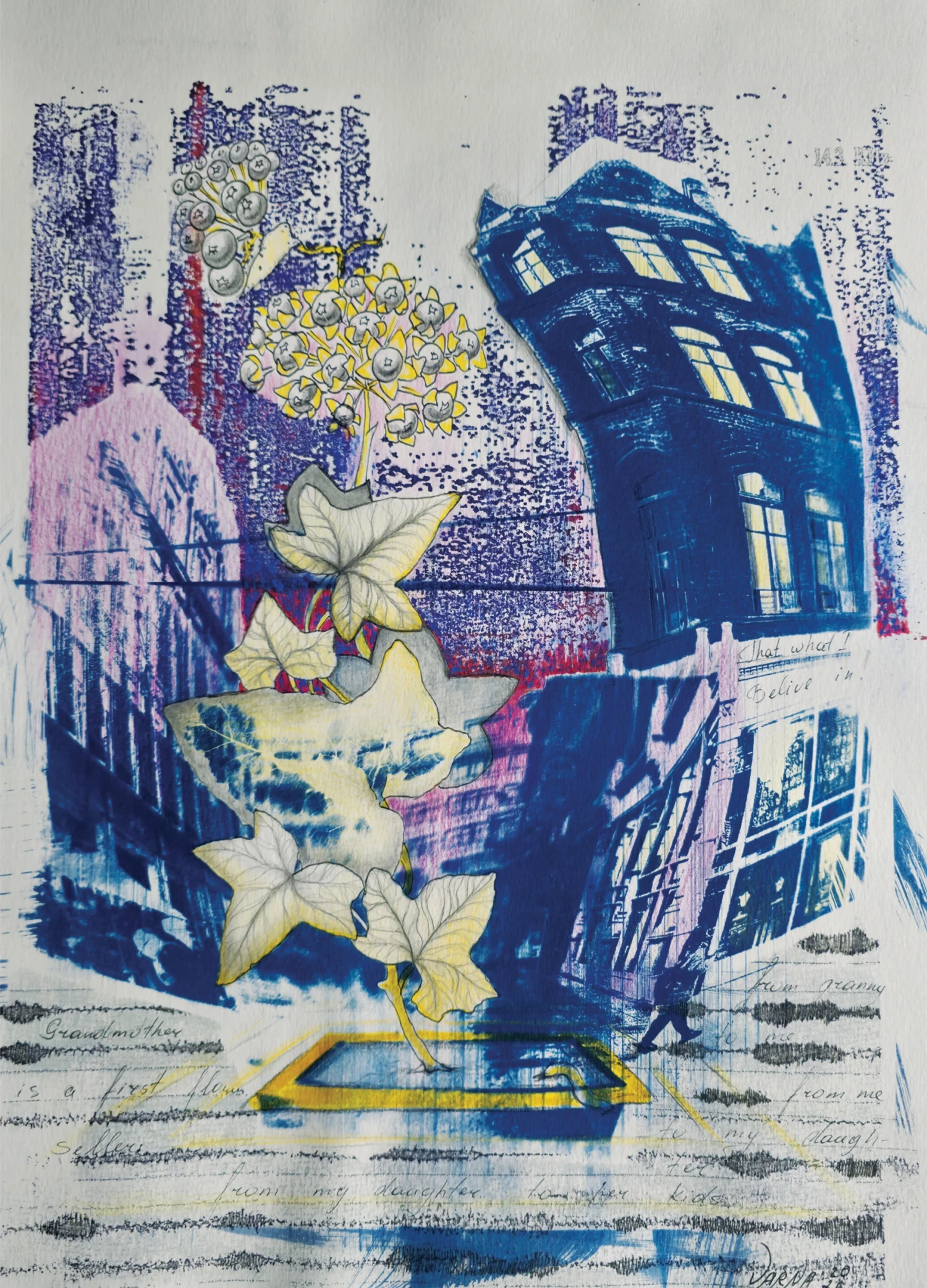 *Holding the Line: Grafton Street’s Flower Sellers* 2026, mixed-media,  29.7 x 42.0 cm.