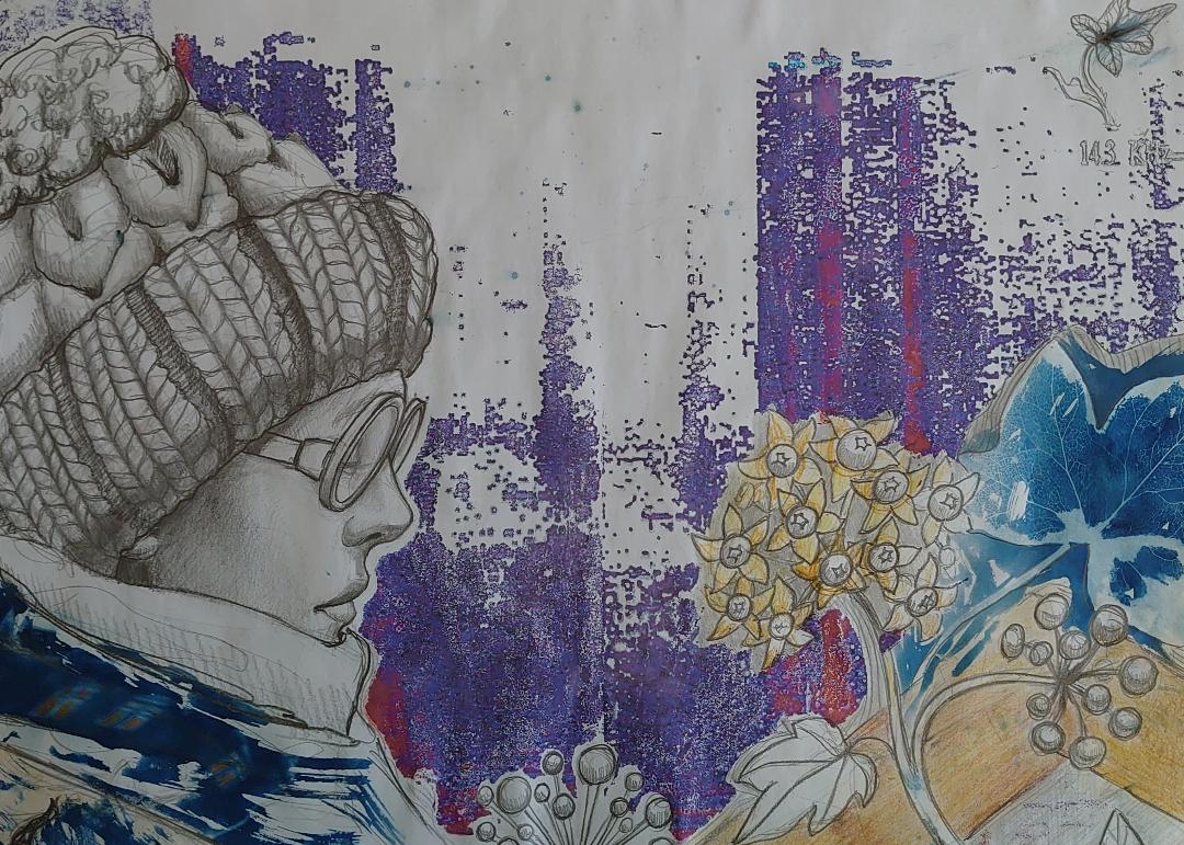 *Ivy Raising*, mixed-media, 29.7 x 42.0 cm.