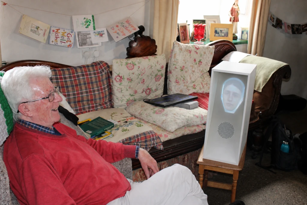 Brian Cable, a practising Seanchaí, listens to stories held by the robot and shares stories of his own.