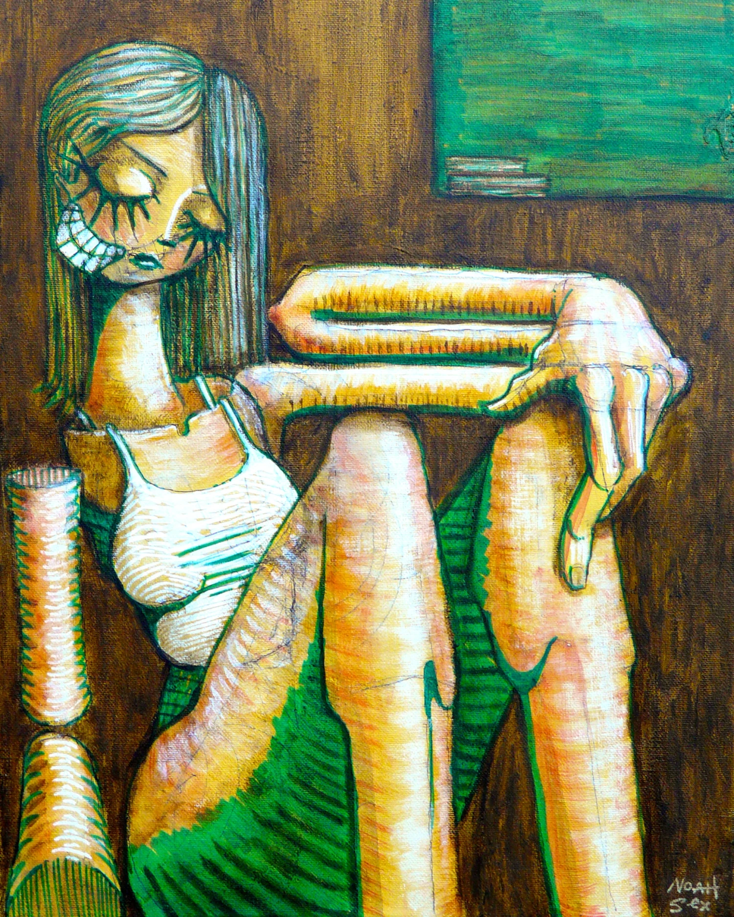 *Sitting Patiently*, acrylic and ink on canvas.