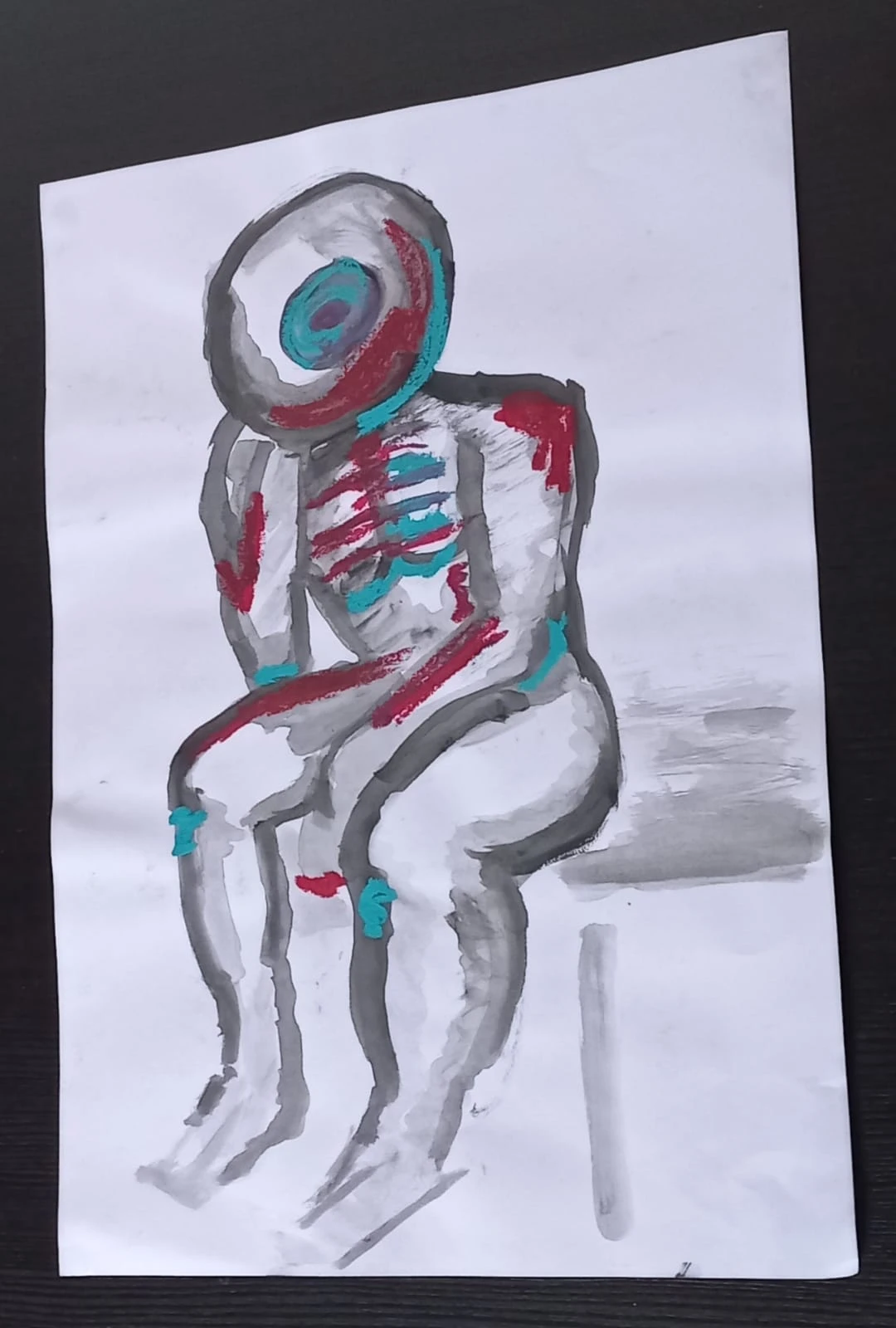 *The Observer 2026*, ink and oil pastel on paper, 29.7 x 42 cm.