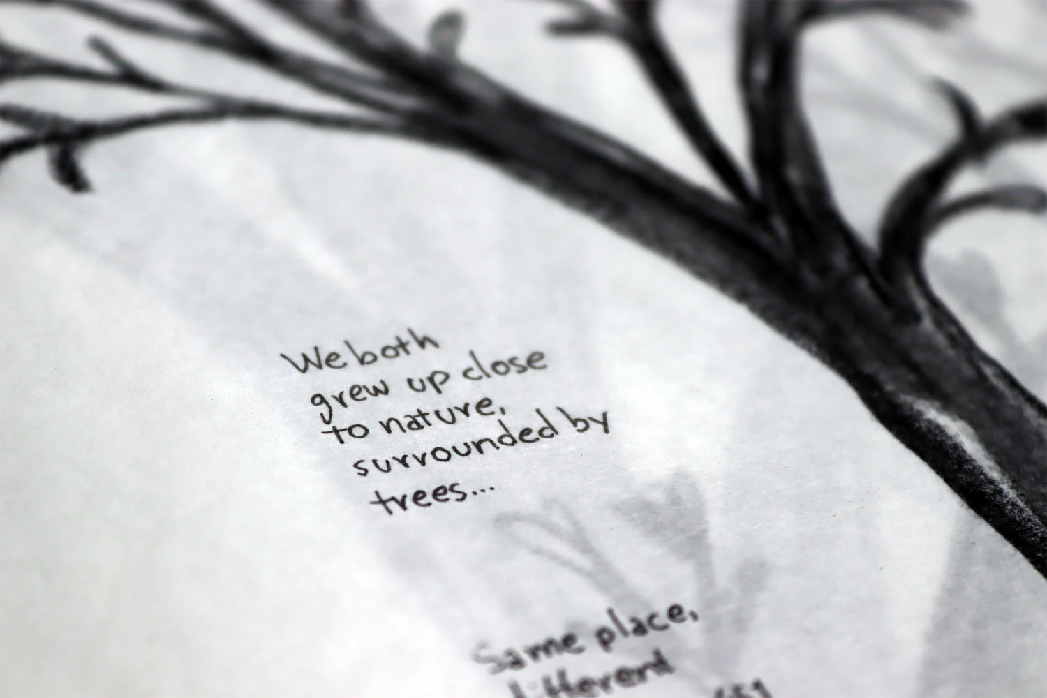 Close-up detail *Dear María*, charcoal on tracing paper, 21 x 29.7 cm.