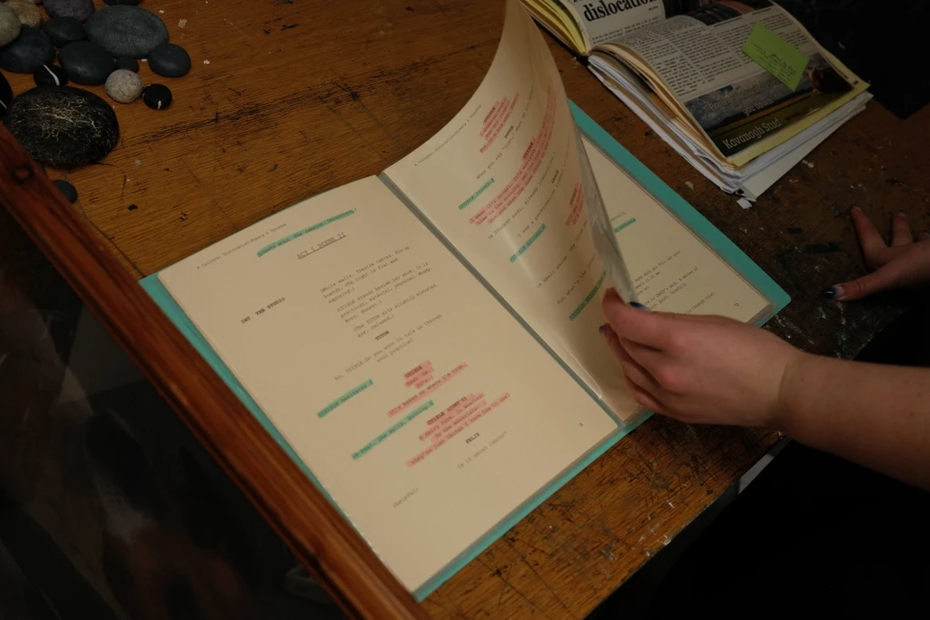 A copy of the script used in the recorded production. Lines of the protagonist Cúisle highlighted.
