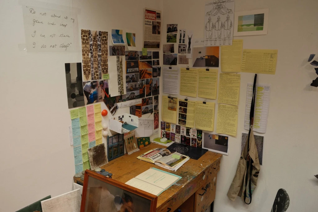 A busy studio space examining the farming culture, interviews with various professionals in the film, stage and art world.