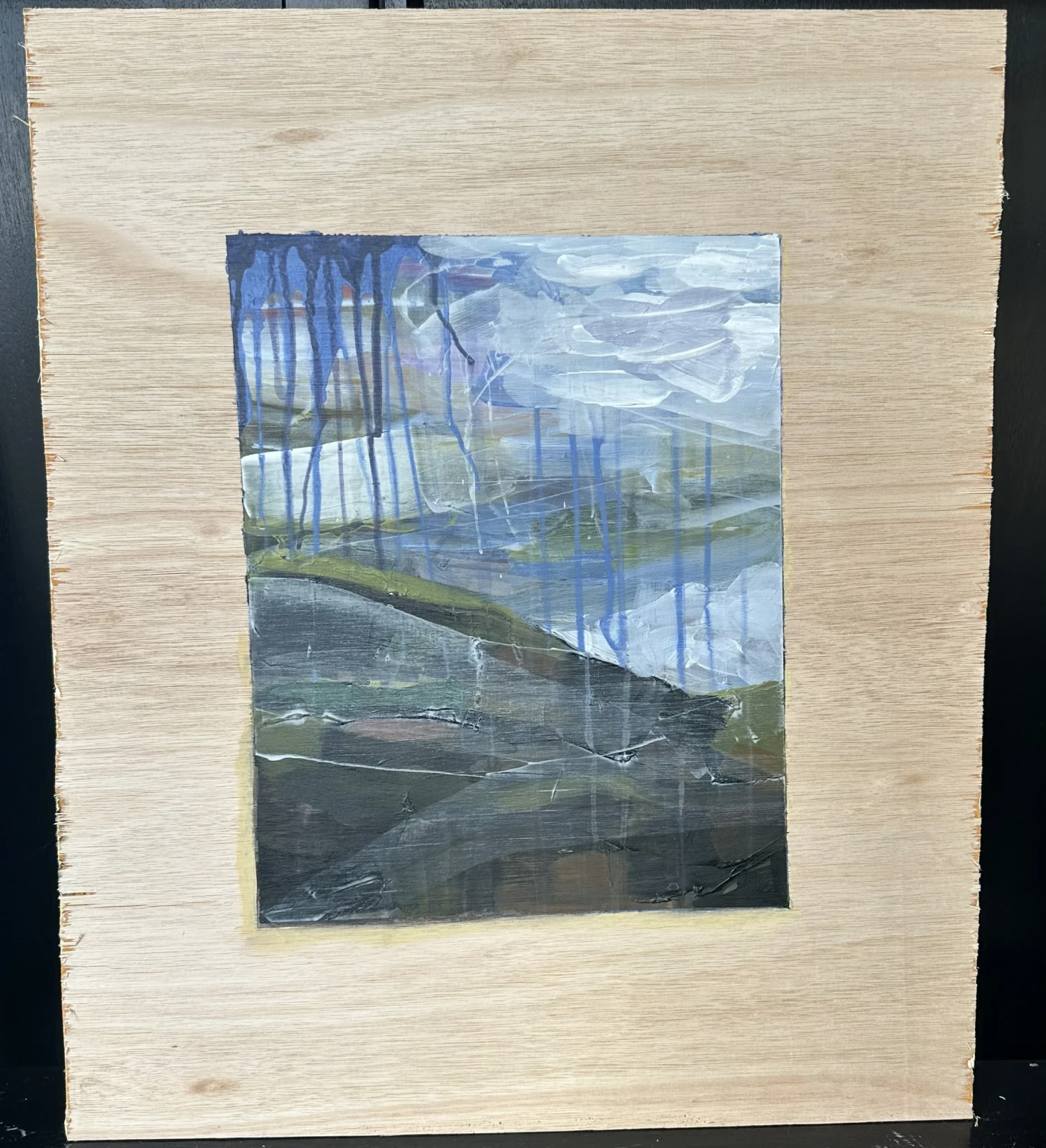 *Rain on Burnt Timber*, acrylics on plywood, 1.9 x 2ft.