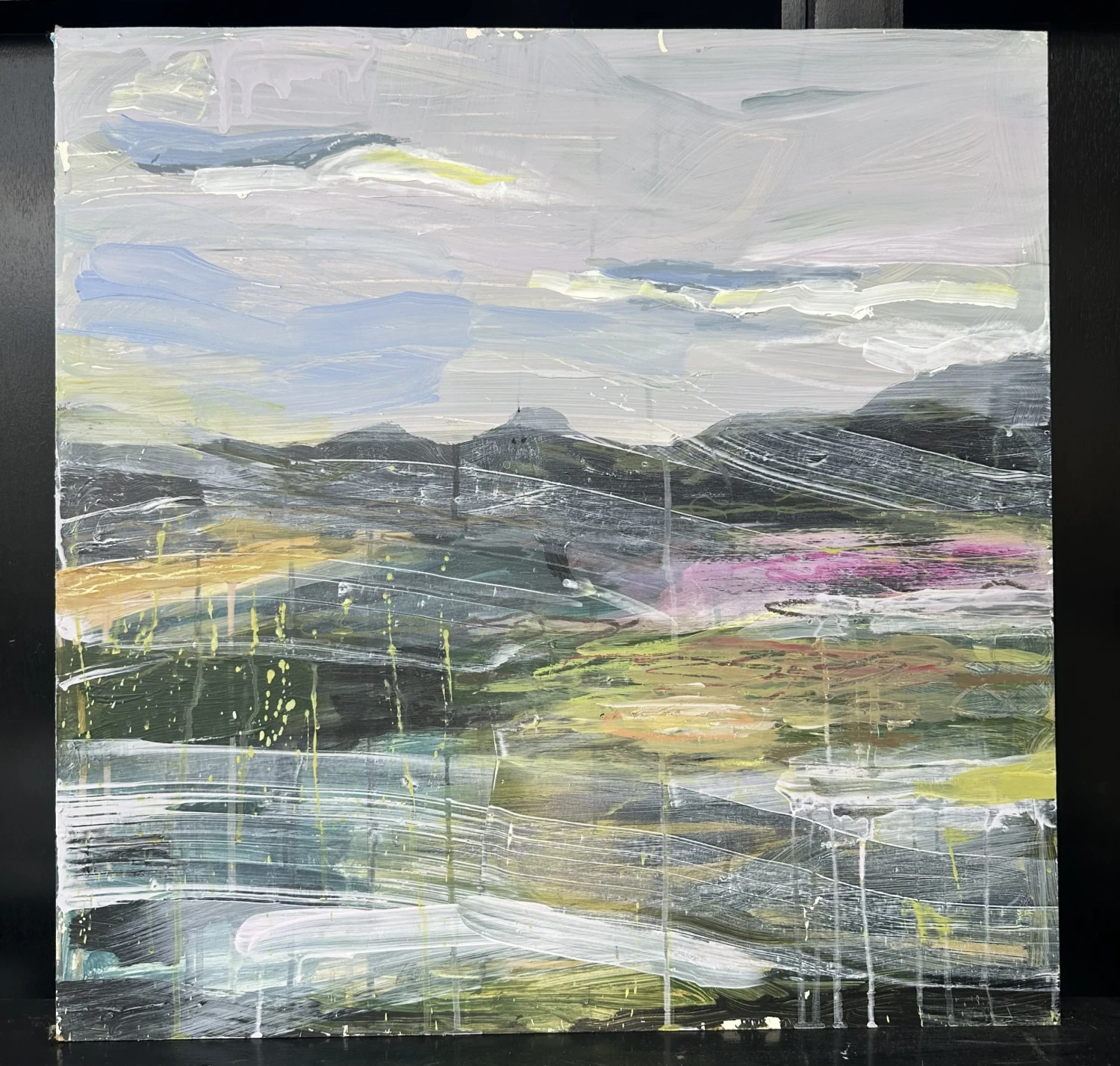 *Grey Weather Bloom*, acrylic on plasterboard, 2 x 2 ft.